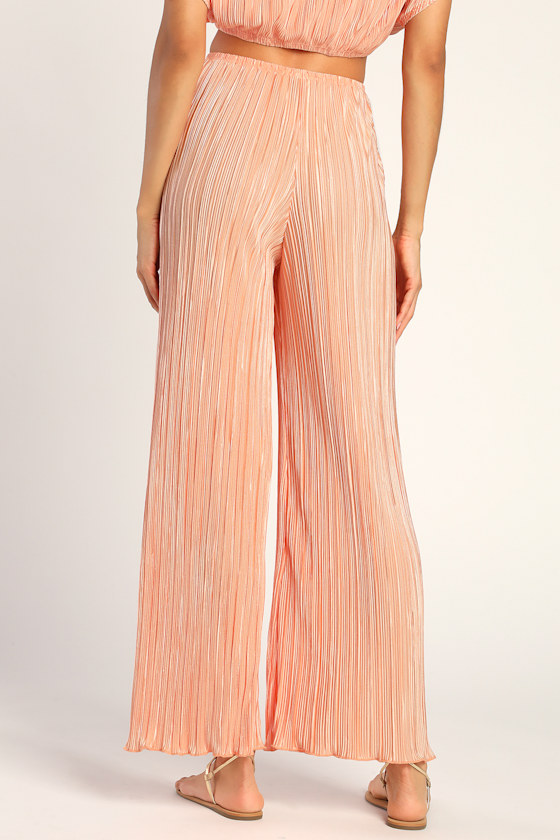 [送料込] peach napping wide pants (2color) Peach Wide-Leg Pants - Slinky Plisse Pants - Pleated Plisse