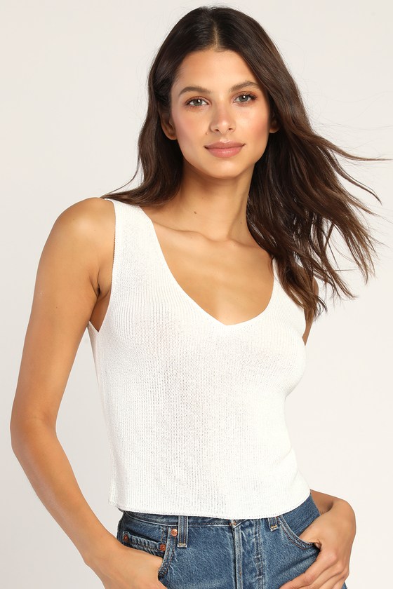 Ivory Sweater Tank Top - V-Neckline Tank Top - Fitted Tank Top - Lulus