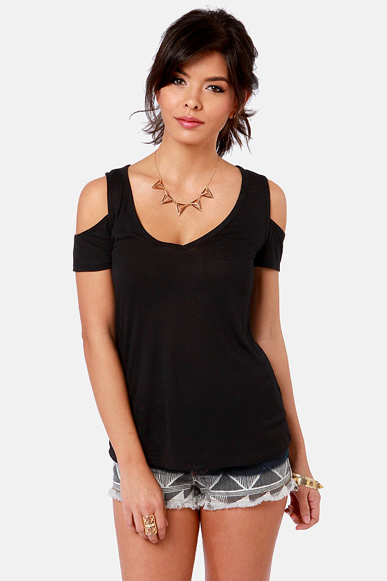 Cute Cold Shoulder Top Black Tee Short Sleeve Tee T Shirt 26 00 Lulus