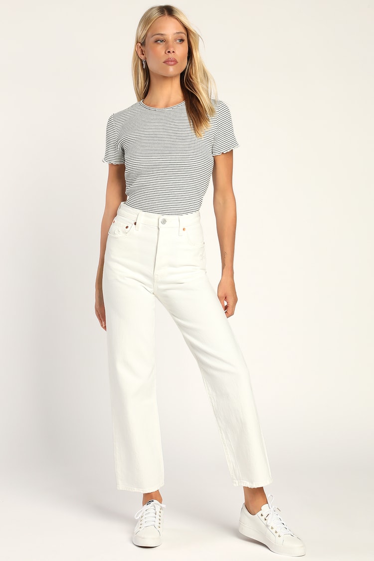 Levi's Cloud Over Ribcage Straight Ankle Jeans - White Denim - Lulus