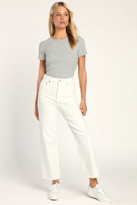 Ribcage White Straight Ankle Jeans