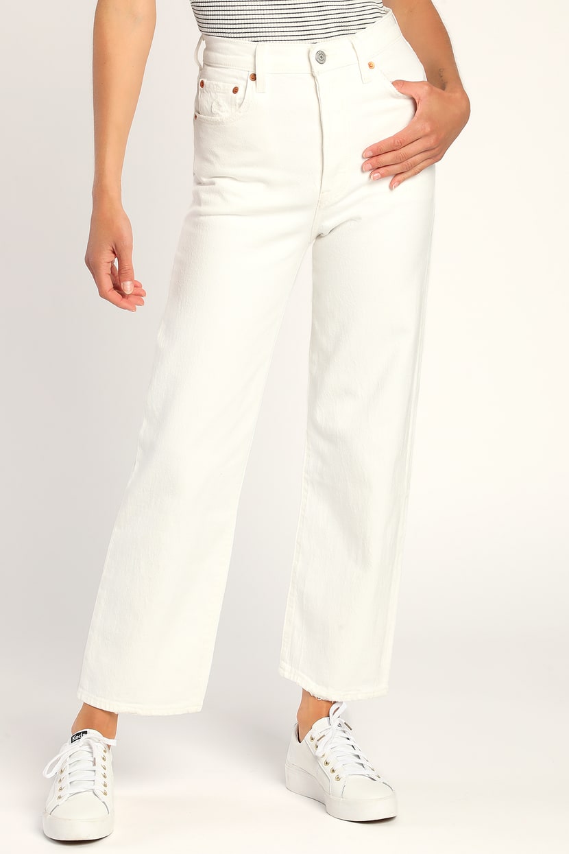 Levi's Cloud Over Ribcage Straight Ankle Jeans - White Denim - Lulus