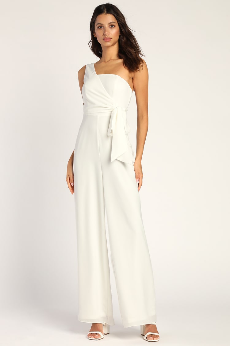 CAPE SINGLE SHOULDER WIDE LEG JUMPSUIT (WHITE) – Dress Code Chic Official