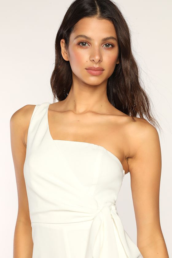 Eggshell White One-Shoulder Jumpsuit with Waist Cut-Out