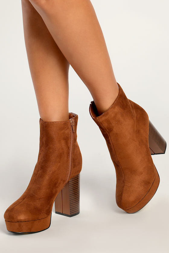 cognac suede booties