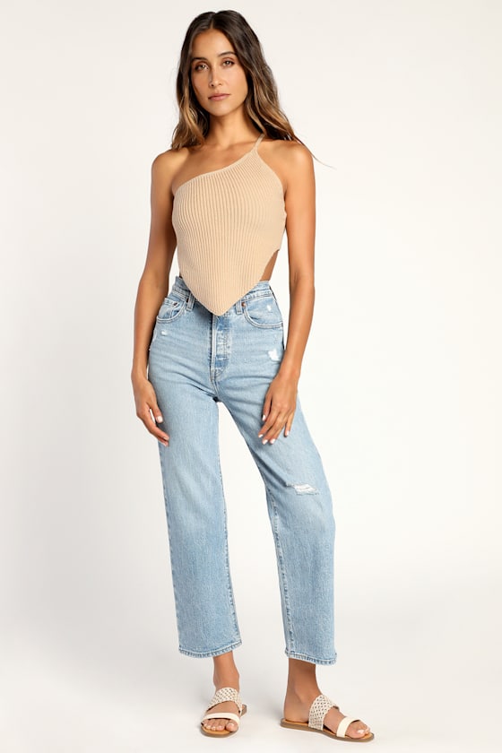Giving Gorgeous Beige One-Shoulder Triangle Top 3