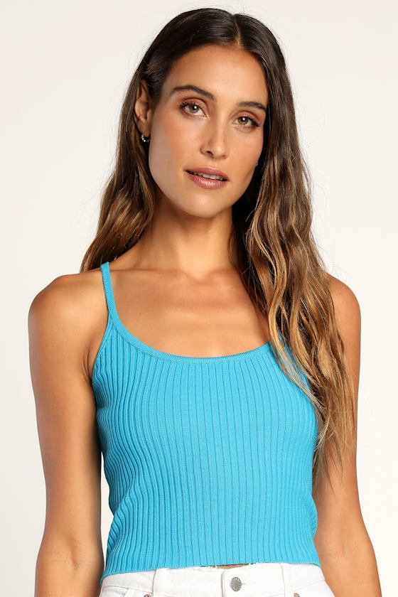 Good Times Ahead Turquoise Blue Ribbed Sweater Knit Cami Tank 1