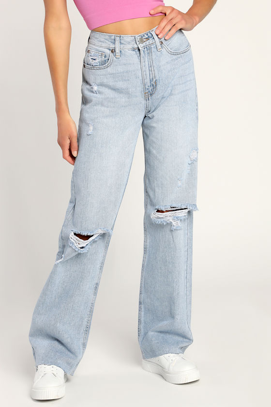 Just Black Denim Light Wash Jeans Raw Hem Jeans Slouchy Jeans Lulus