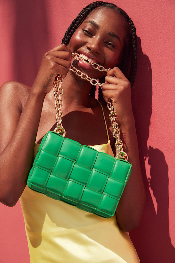 Peyton Green and Gold Chain Quilted Crossbody Bag 7