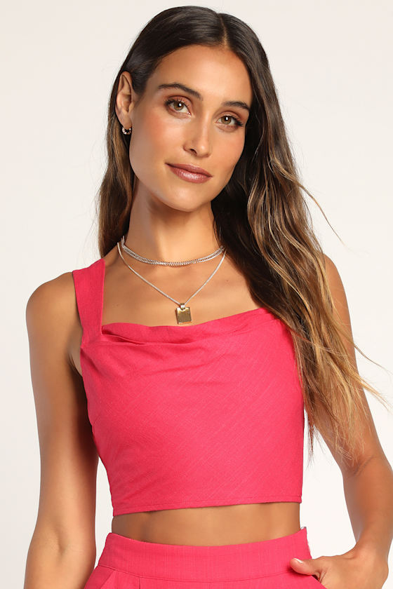 Perfectly Posted Bright Pink Sleeveless Cowl Neck Tank Top 2