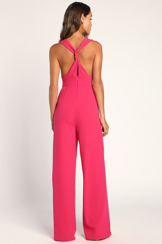 Hot Pink Jumpsuit - Twist-Back Jumpsuit - Wide-Leg Jumpsuit - Lulus