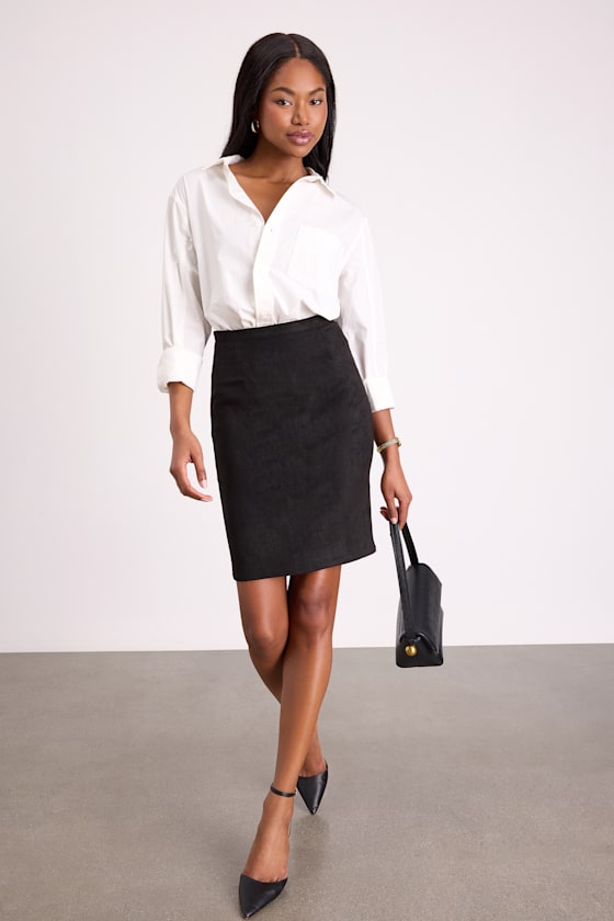 Chic Black Skirt - Suede Pencil Skirt - Vegan Suede Midi Skirt - Lulus