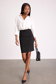 Superpower Black Suede Pencil Skirt 1