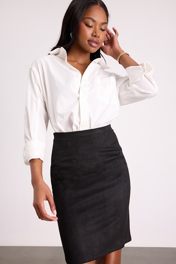 Chic Black Skirt - Suede Pencil Skirt - Vegan Suede Midi Skirt - Lulus