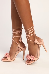 Lucy Lu Blush Pink Flower Lace-Up High Heel Sandals