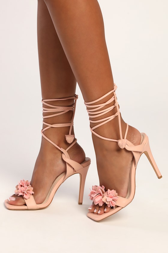 Pink LaceUp Heels Pink High Heel Sandals Floral High Heels Lulus