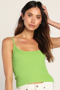 Never Forgotten Lime Green Ribbed Knit Cami Sweater Tank