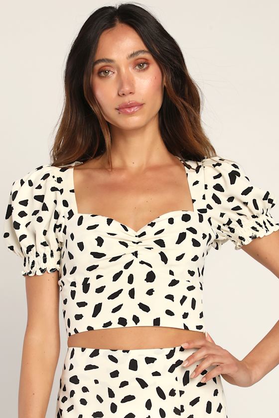 Getting Glam Ivory Print Puff Sleeve Top 1