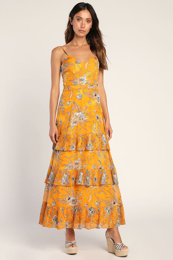 Golden Yellow Maxi Dress - Tiered Maxi Dress - Tie-back Dress - Lulus