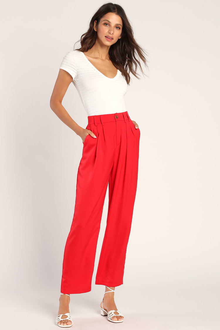 Red Trouser Pants - High-Waisted Pants - Pleated Trouser Pants - Lulus