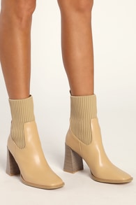 Naynee Camel Square Toe Mid-Calf Boots