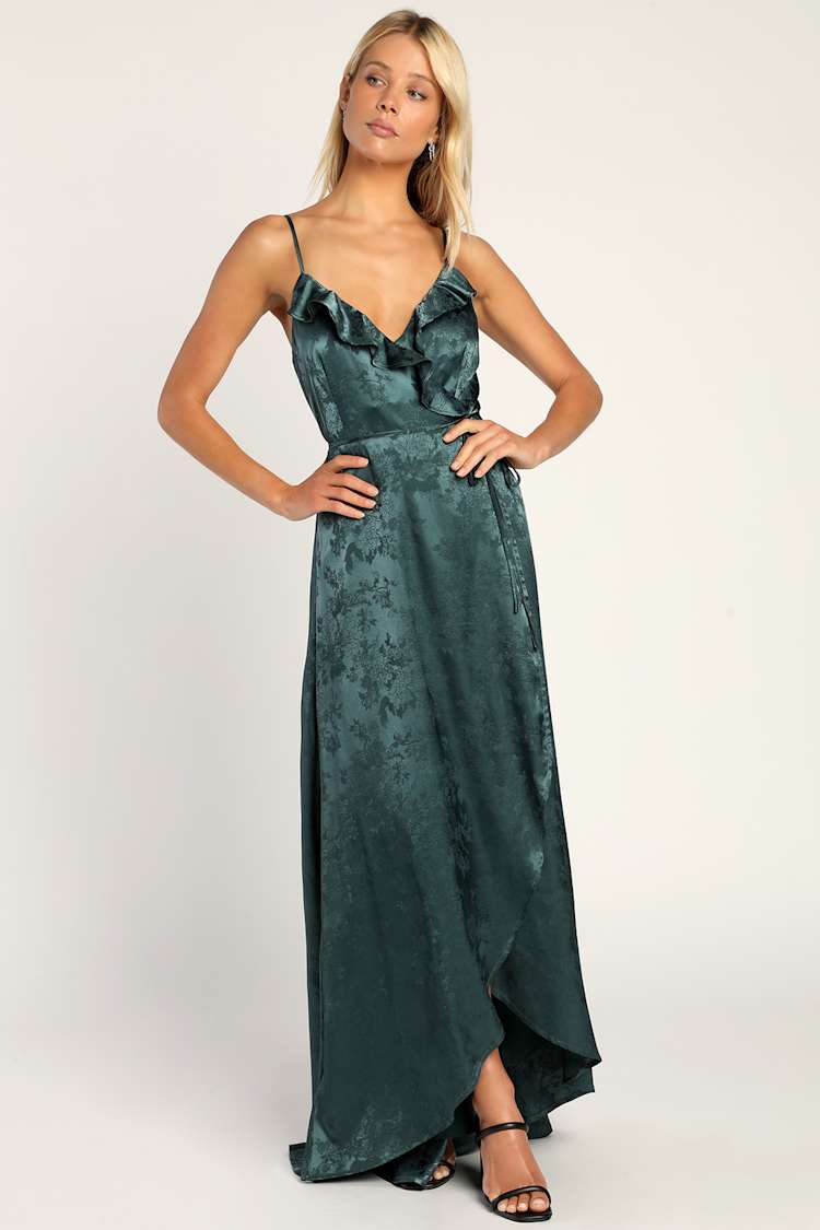 slim fit dress slacks Silk Billowy Sleeve Midi Wrap Dress
