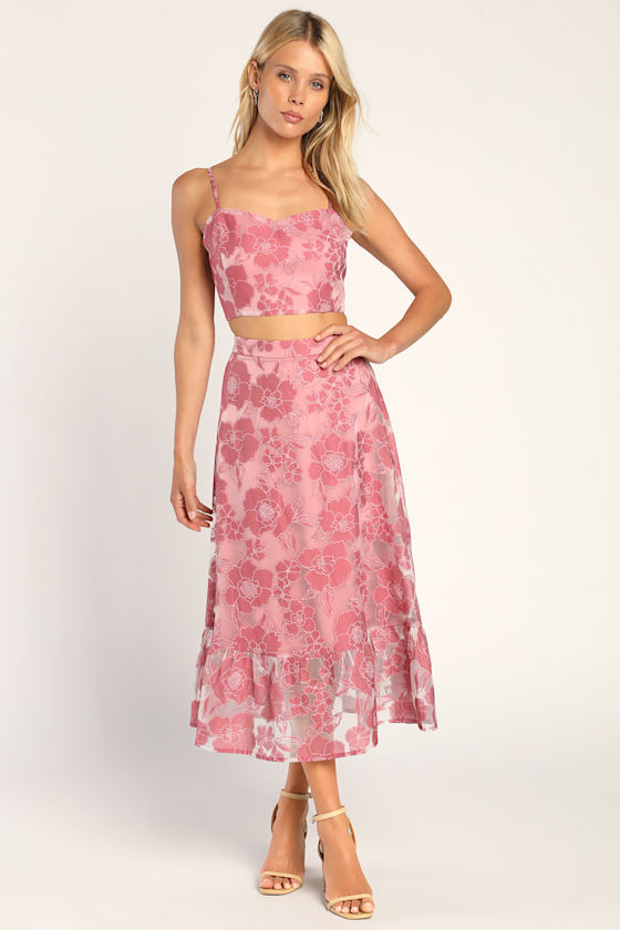 Mauve Pink Floral Dress - 2-Piece Floral Dress - Jacquard Dress - Lulus