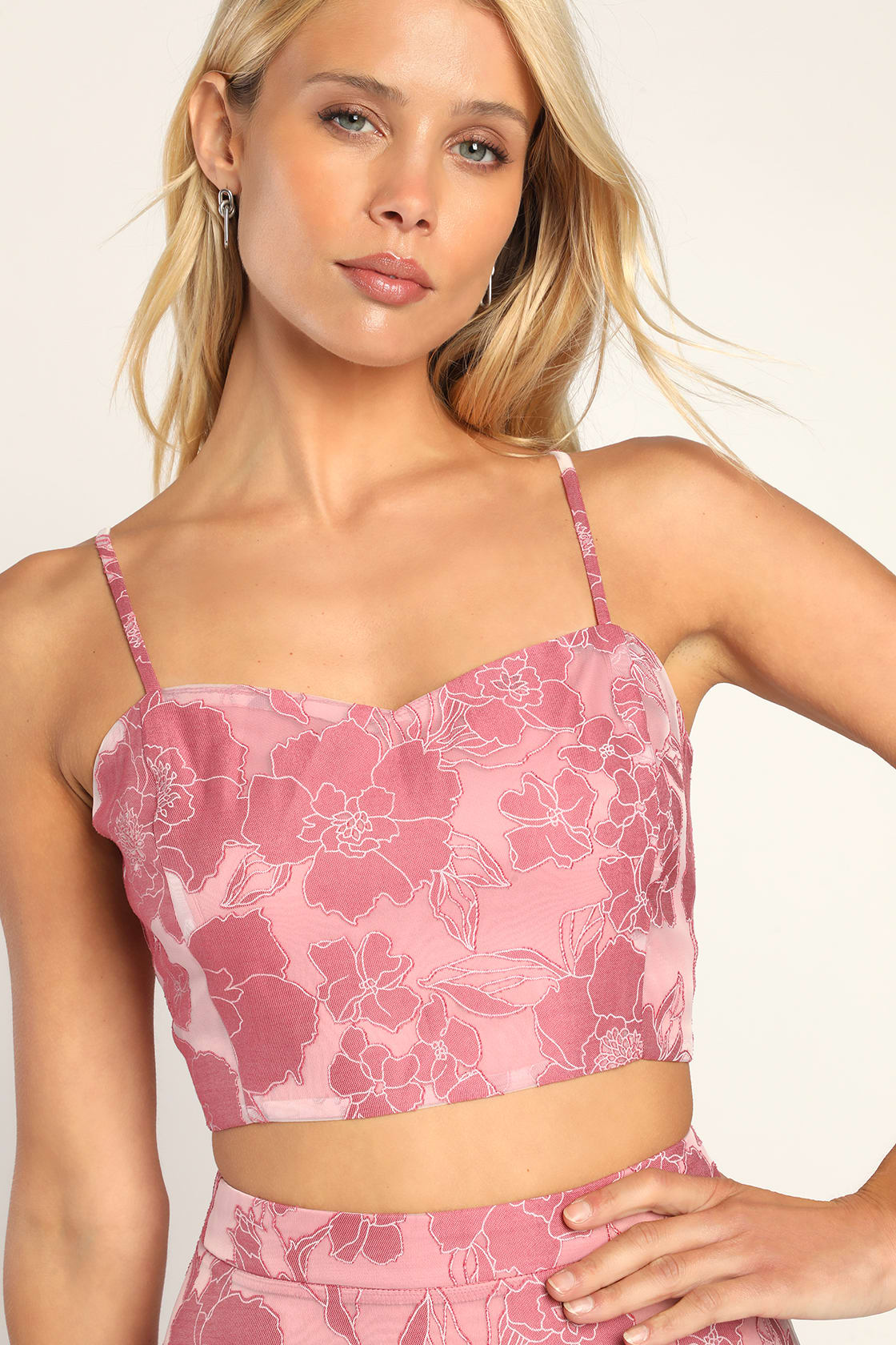 Certainly Stylish Mauve Pink Burnout Floral Two-Piece Midi Dress