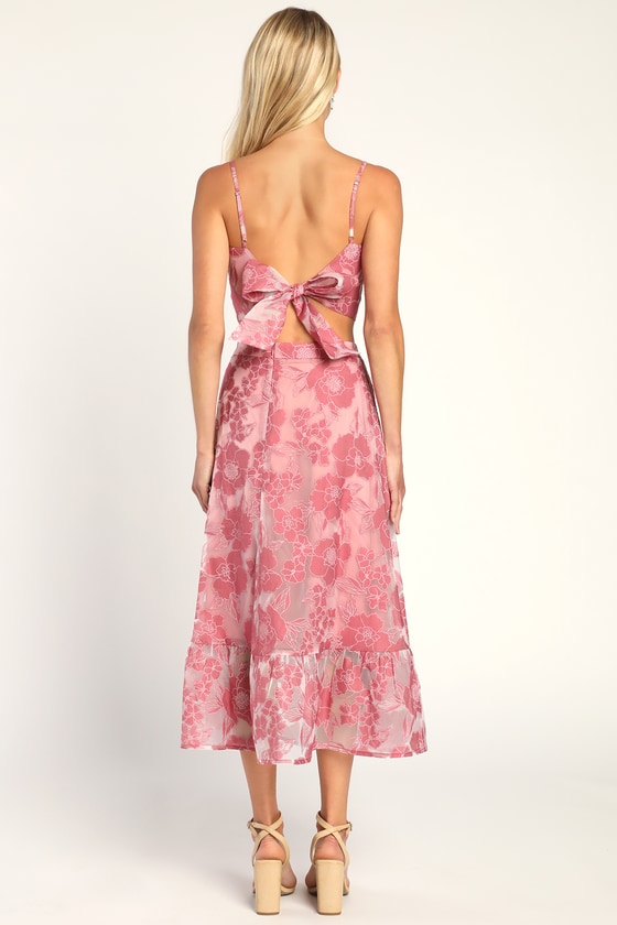 Certainly Stylish Mauve Pink Burnout Floral Two-Piece Midi Dress