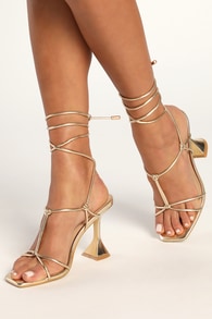 Juliette Gold Knotted Lace-Up High Heels