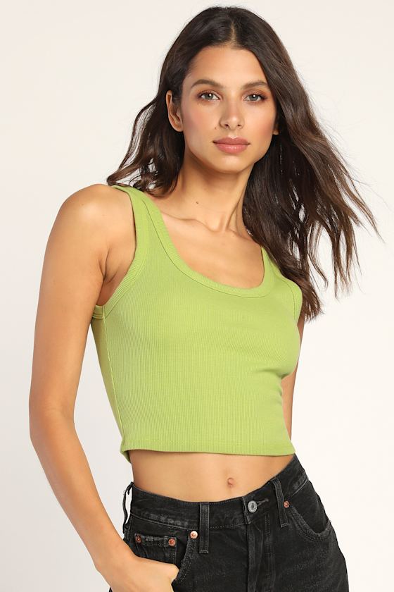 Lime Green Tank Top Cropped Tank Top Ribbed Knit Tank Top Lulus