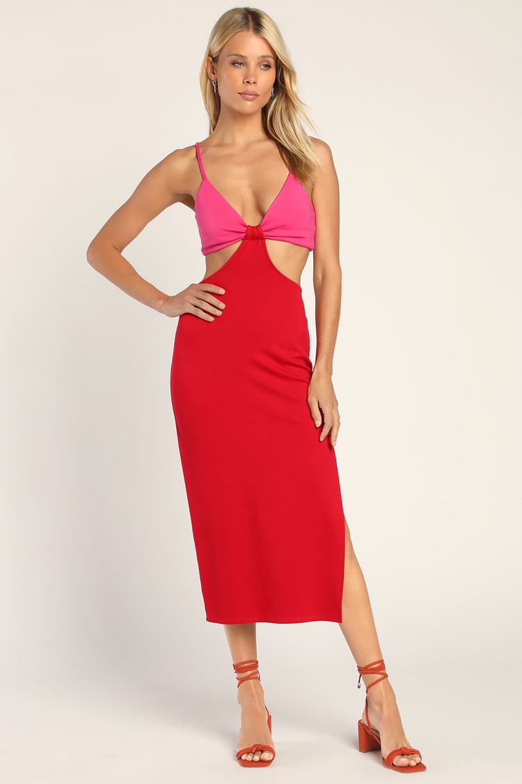 Color Midi Dress - Pink and Dress - Cutout Midi Dress - Lulus