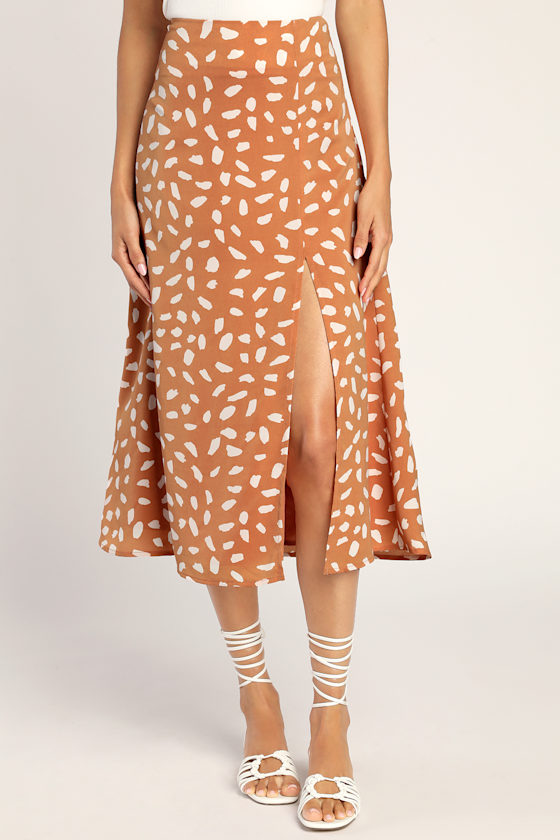Getting Glam Peach Print Slit Midi Skirt 6