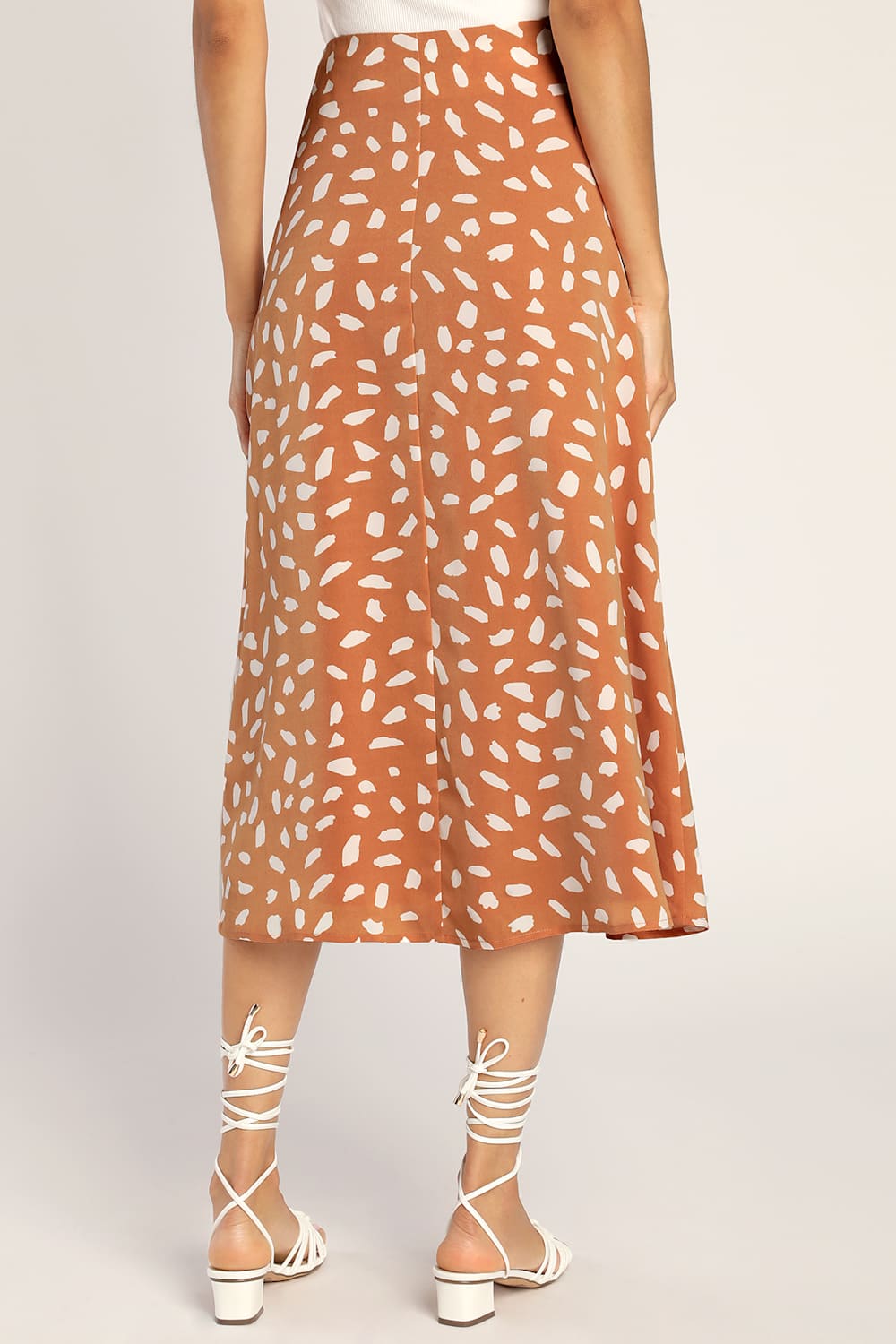 Getting Glam Peach Print Slit Midi Skirt