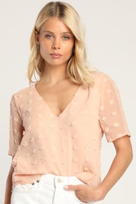 Fresh and Flirty Blush Pink Clip Dot Short Sleeve Top