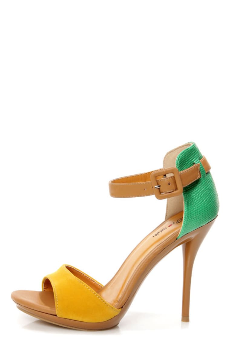 Promise Quillan Yellow and Green High Heel Sandals - $35.00 - Lulus