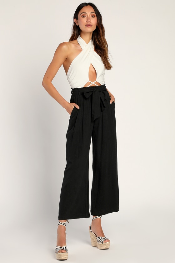 Black Linen Pants - Paperbag Waist Pants - Wide-Leg Trousers - Lulus