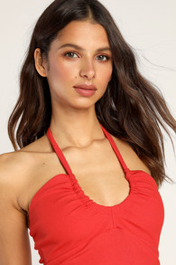 Best Decision Red Ribbed Halter Top
