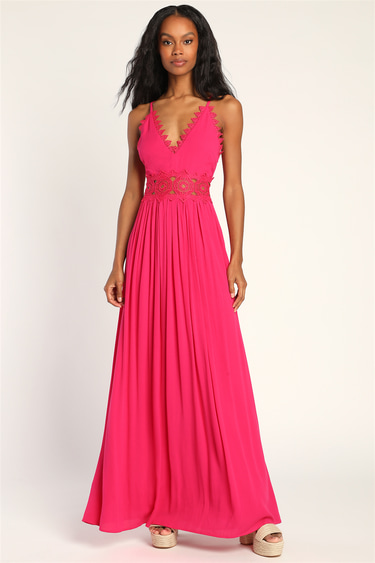 This is Love Hot Pink Lace Maxi Dress