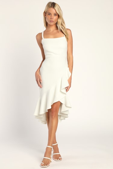 Preciously Pretty White Bodycon High-Low Dress