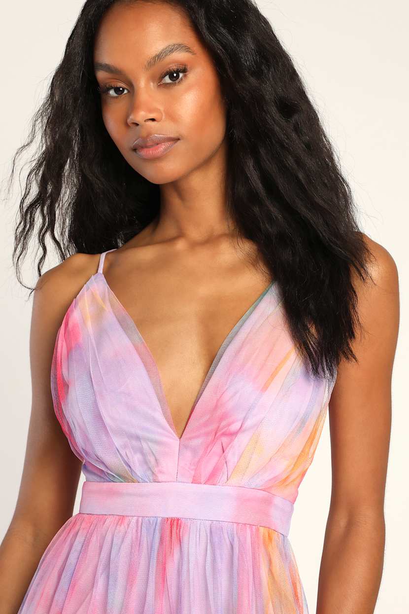 Glam Tie-Dye Gown - Lavender Tie-Dye Maxi - Slit Leg Maxi Dress