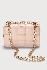 Peyton Beige and Gold Chain Quilted Crossbody Bag