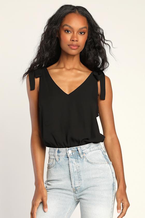 Black TieStrap Bodysuit TieStrap Bodysuit Simple Bodysuit Lulus