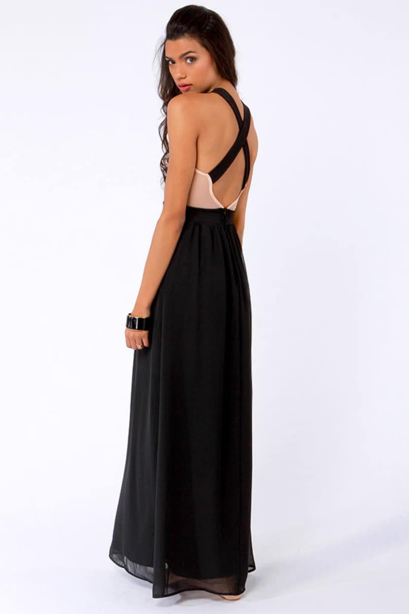 Sexy Peach and Black Dress - Lace Dress - Maxi Dress - Lulus