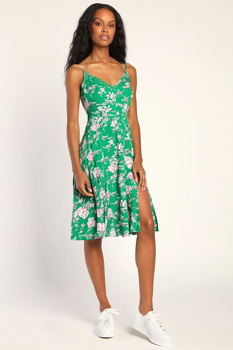 Green Floral Dress - Sleeveless Midi Dress - Green Midi Dress - Lulus