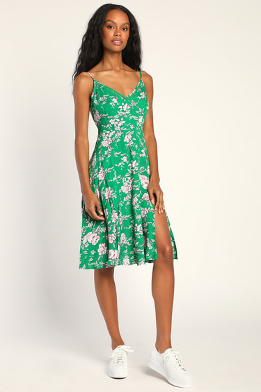 Esperanza Green Floral Print Midi Dress