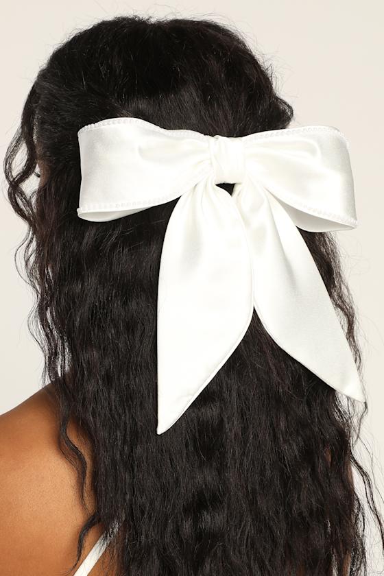 As Long as You Love Me White Satin Pearl Oversized Bow 2