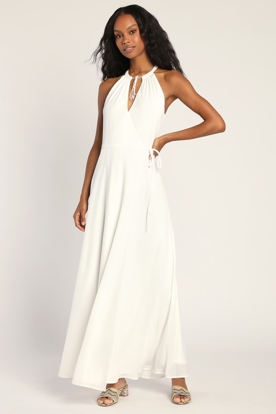 White Wrap Dress - Maxi Wrap Dress - Chic Halter Wrap Dress - Lulus