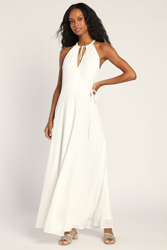 White Wrap Dress Maxi Wrap Dress Chic Halter Wrap Dress Lulus