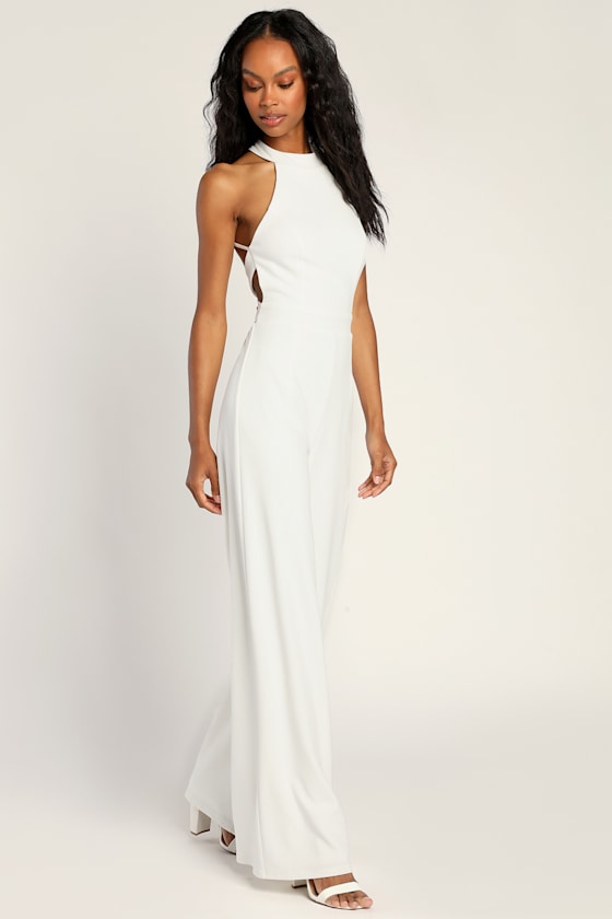 White Backless Jumpsuit WideLeg Jumpsuit Sleeveless Jumpsuit Lulus
